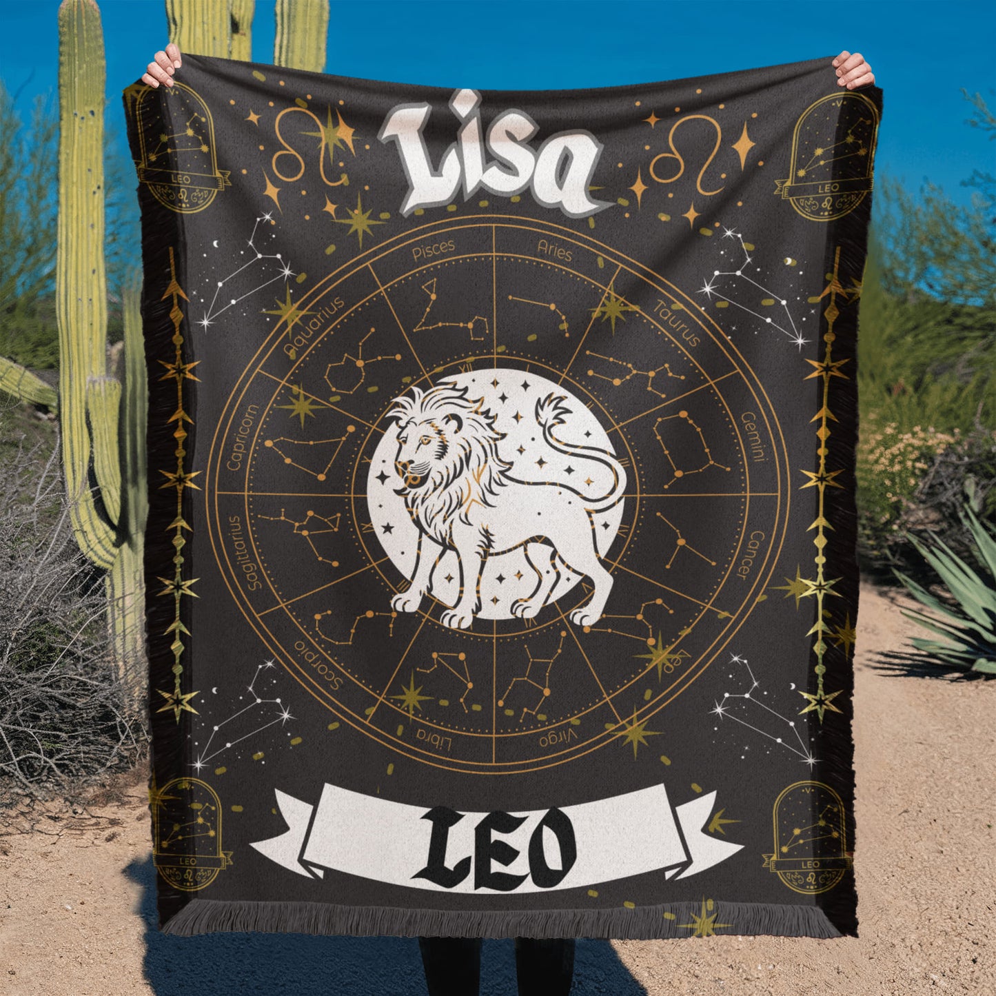 Leo Zodiac Constellation Woven Blanket