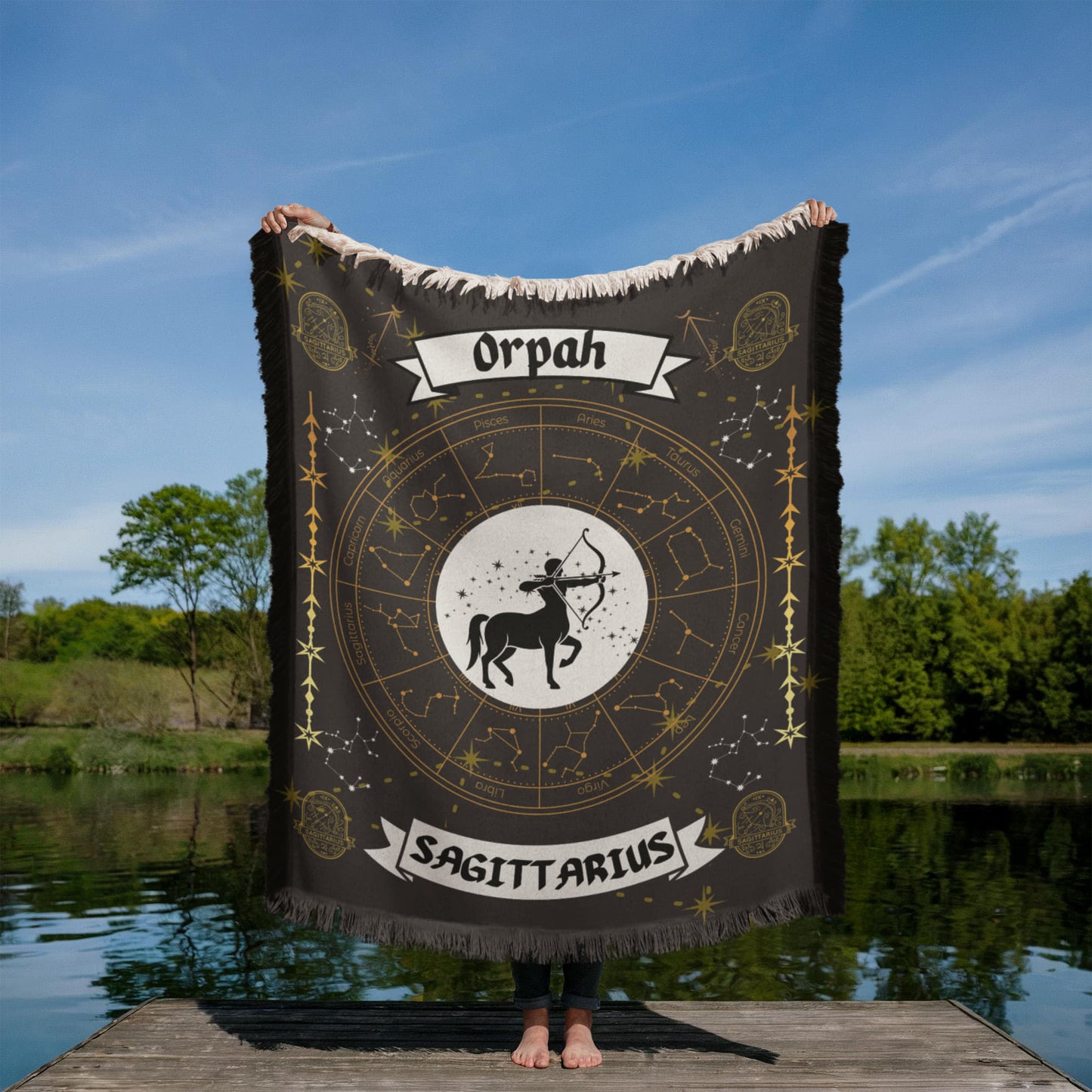 Sagittarius Zodiac Blanket; Real Soft Fringed Blanket