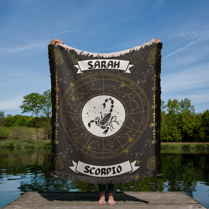 Scorpio Zodiac Constellation Woven Blanket; Scorpio Woven Throw – Bold Design for the Fearless and Intense