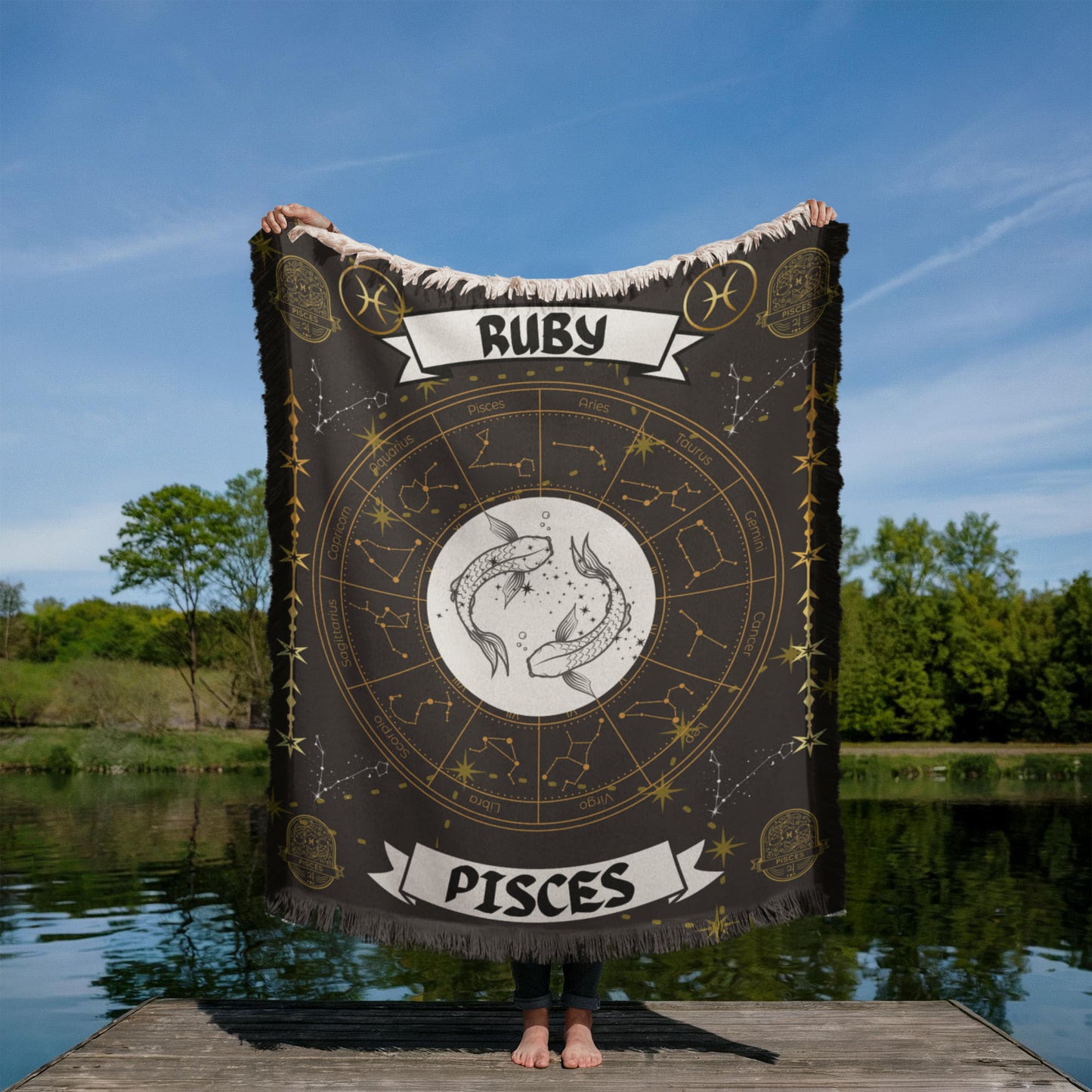 Pisces Zodiac Constellation Woven Blanket