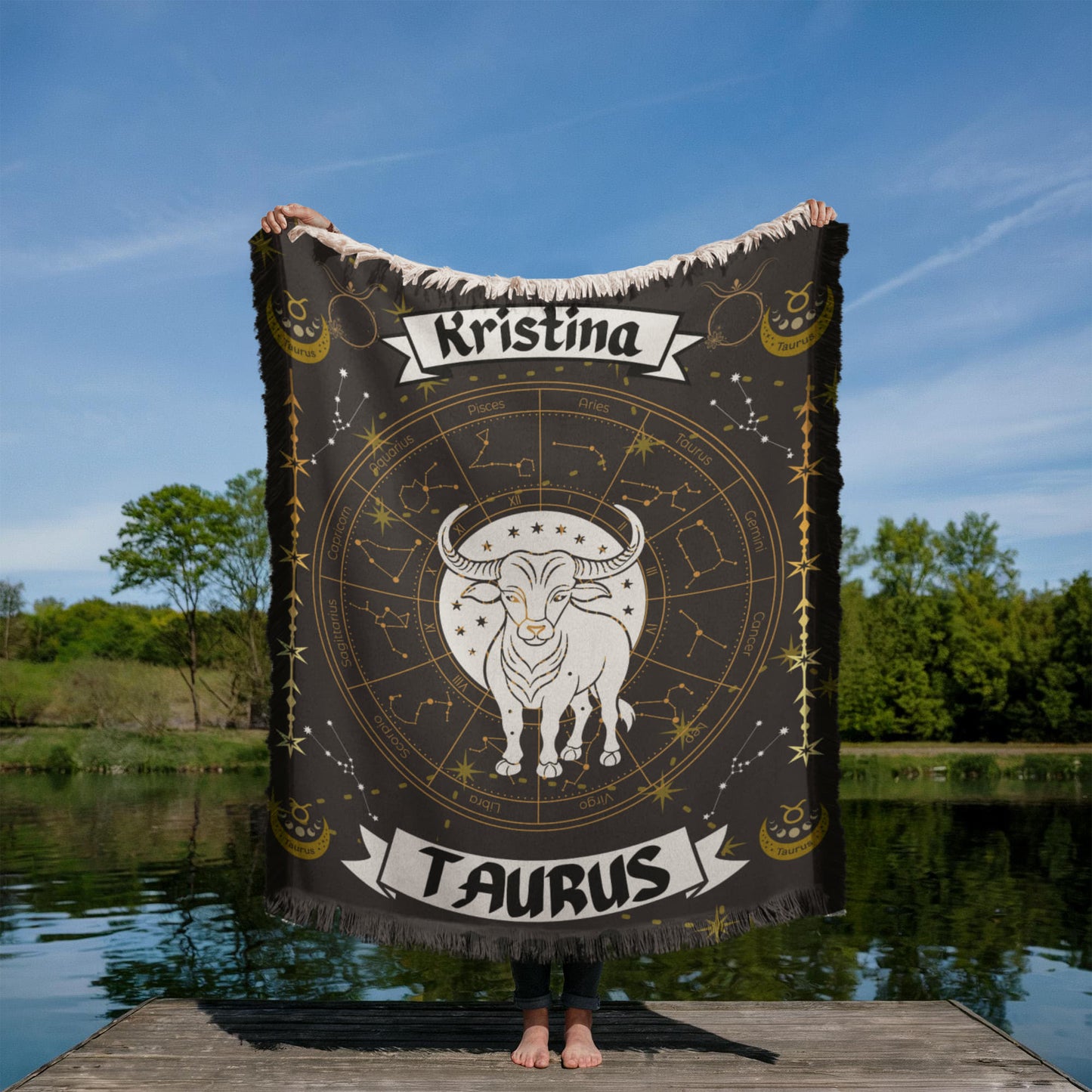Taurus Zodiac Constellation Woven Blanket