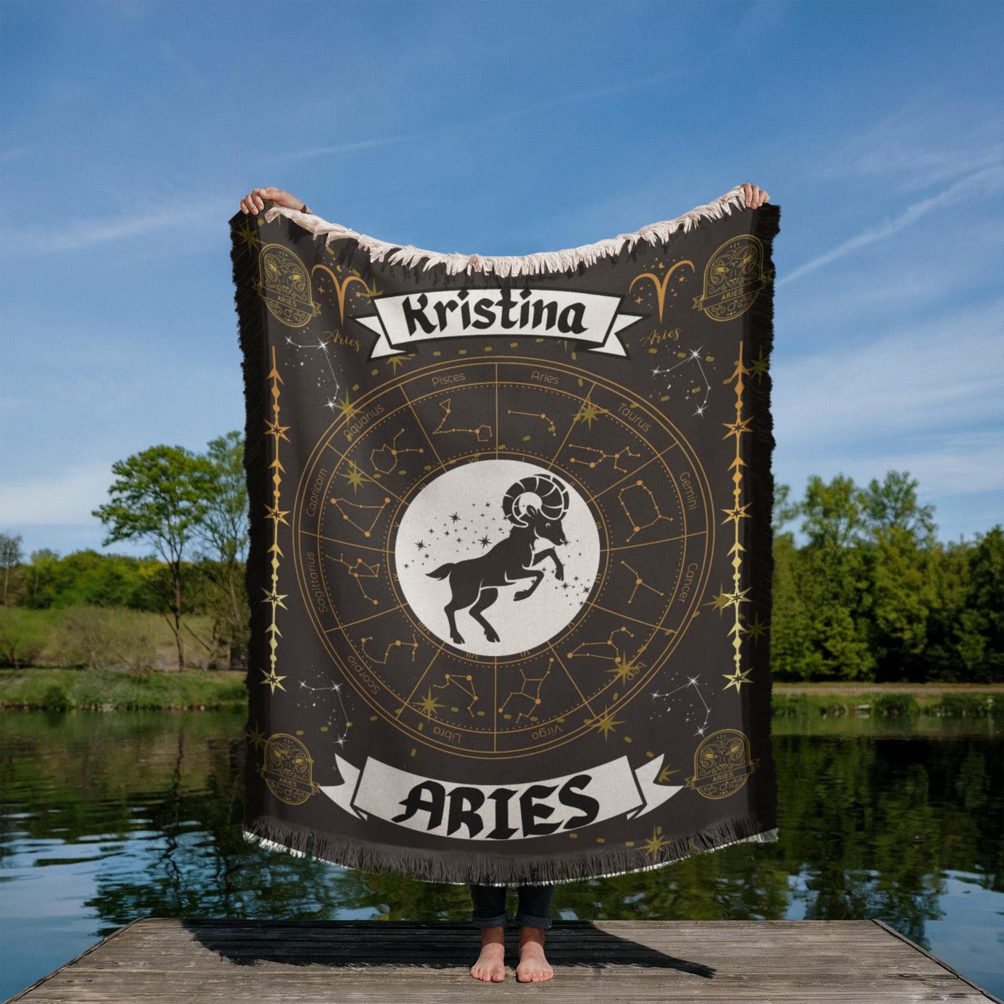 Aries Zodiac Personalized Woven Blanket