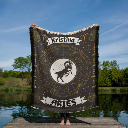 Aries Zodiac Personalized Woven Blanket