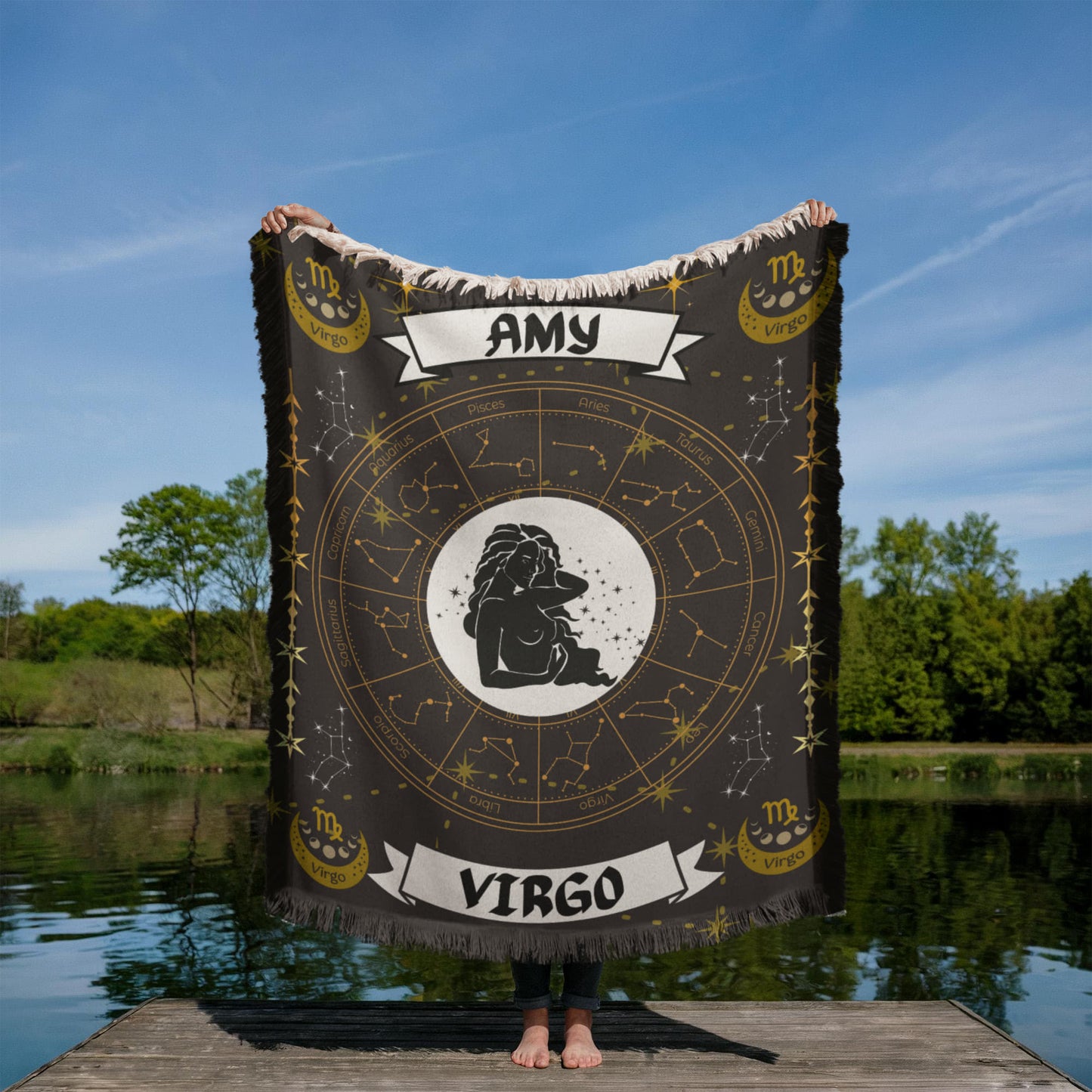 Virgo Zodiac Constellation Woven Blanket
