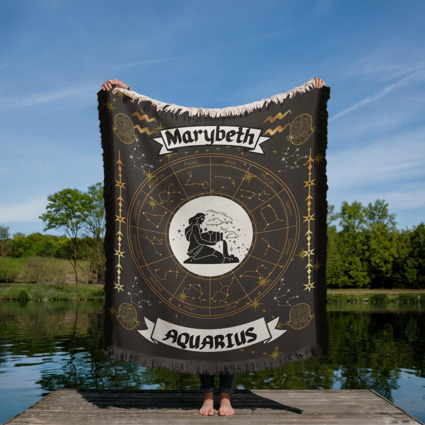 Aquarius Zodiac Constellation Woven Blanket