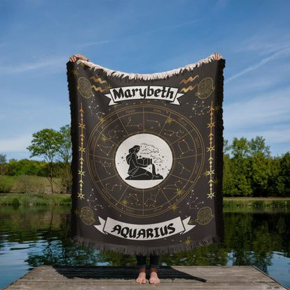 Aquarius Zodiac Constellation Woven Blanket
