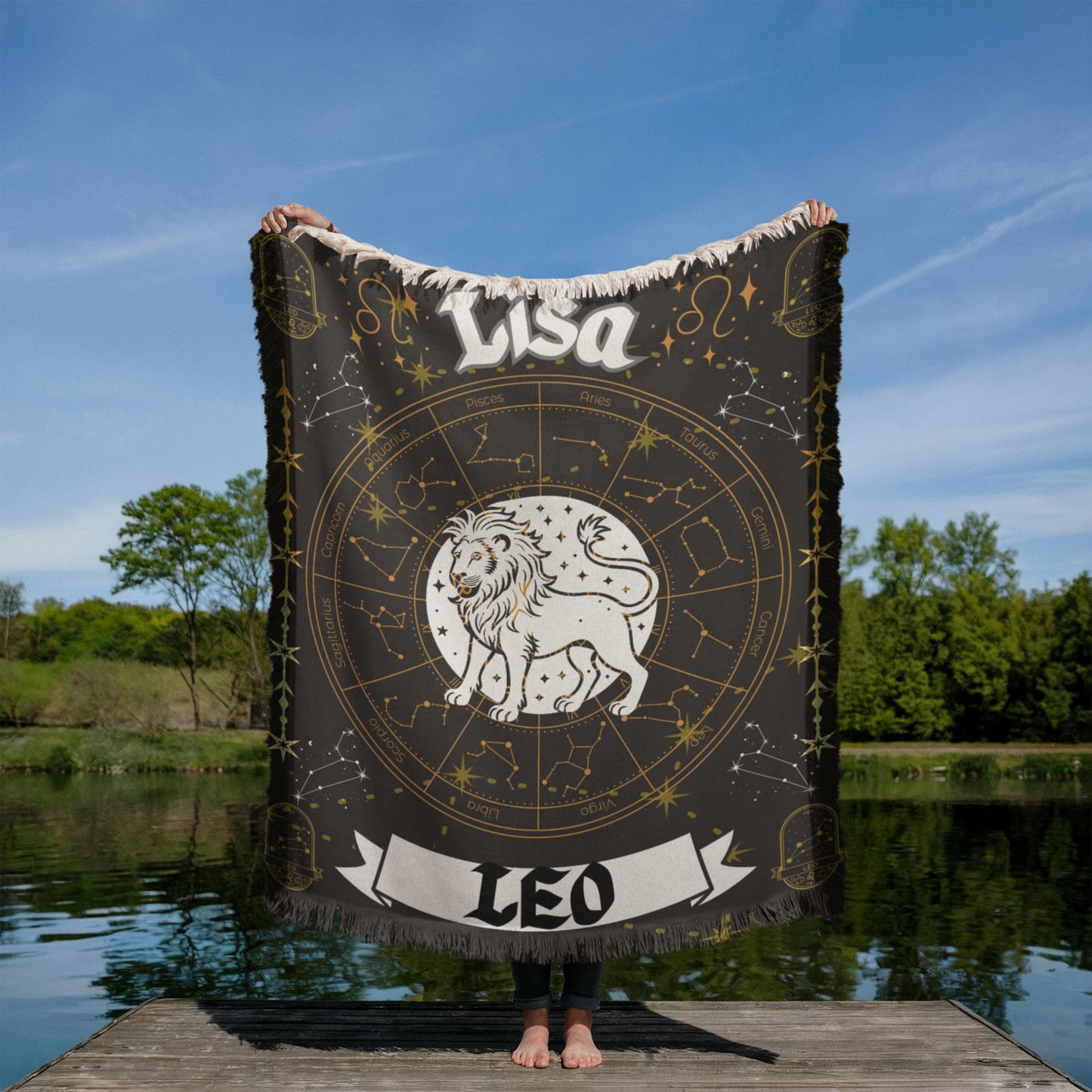 Leo Zodiac Constellation Woven Blanket