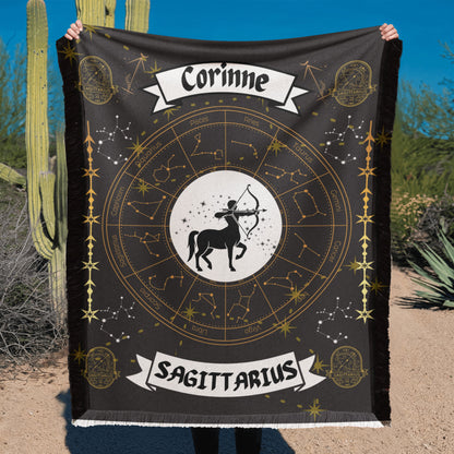 Sagittarius Zodiac Constellation Personalized Woven Blanket
