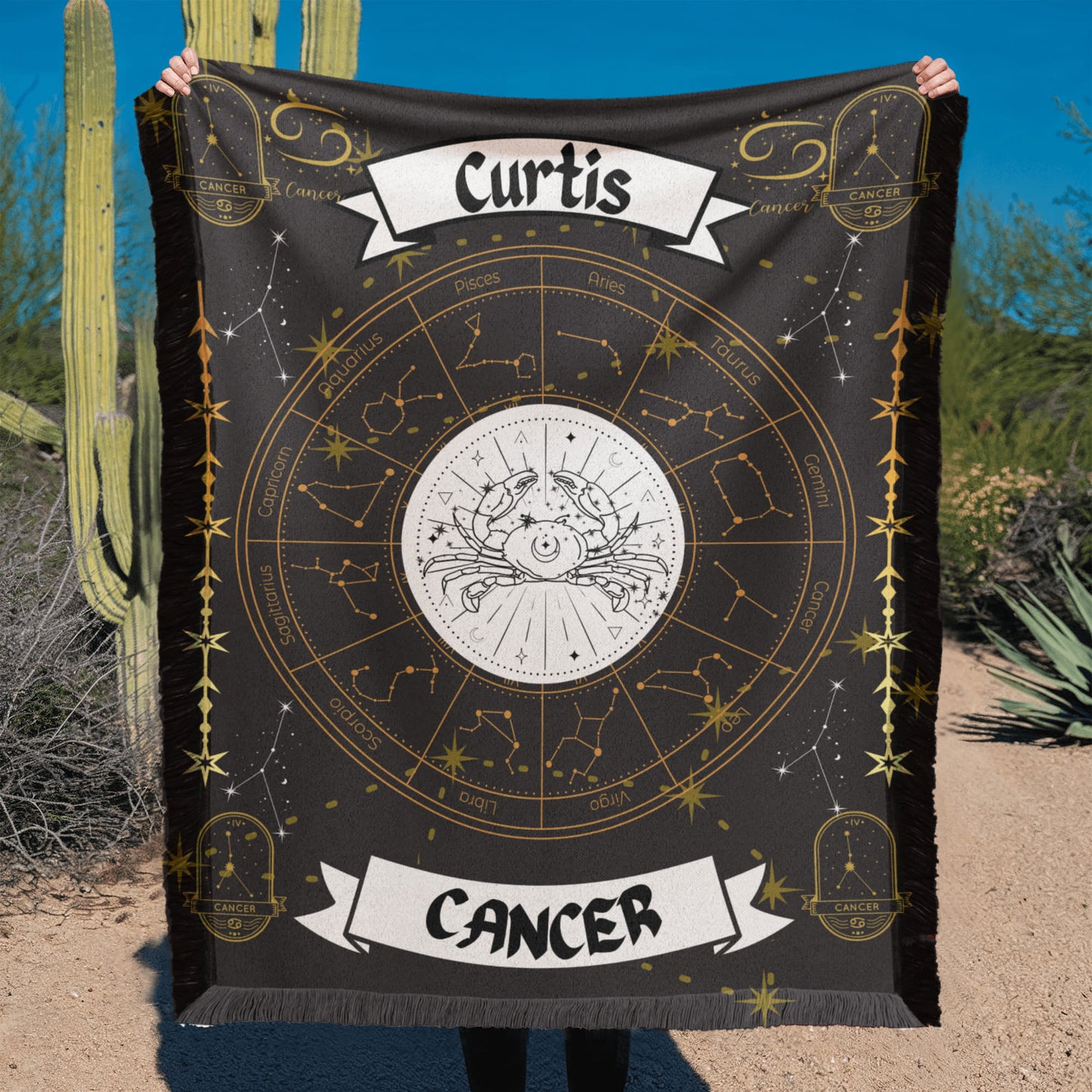 Cancer Zodiac Constellation Woven Blanket