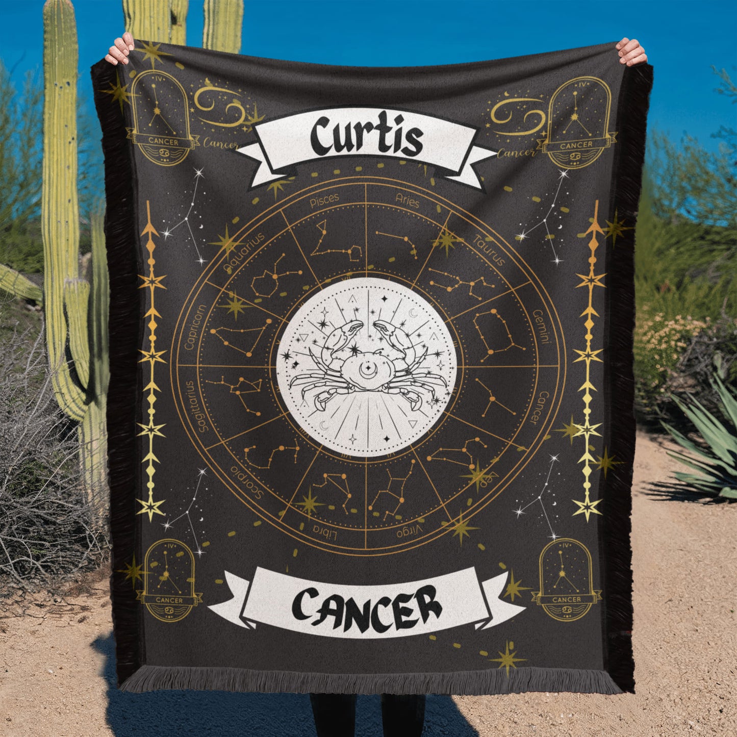 Cancer Zodiac Constellation Woven Blanket