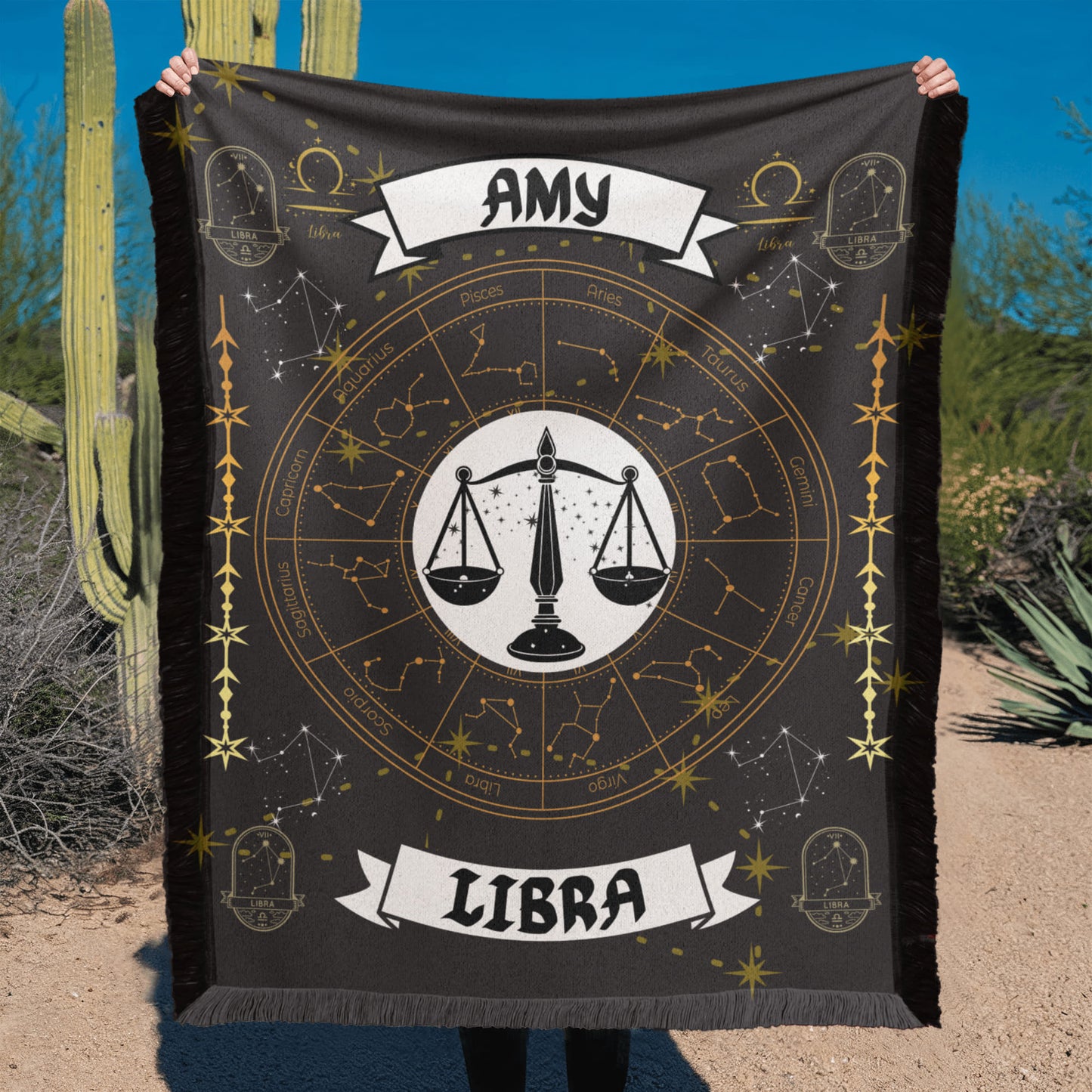 Libra Zodiac Constellation Woven Blanket