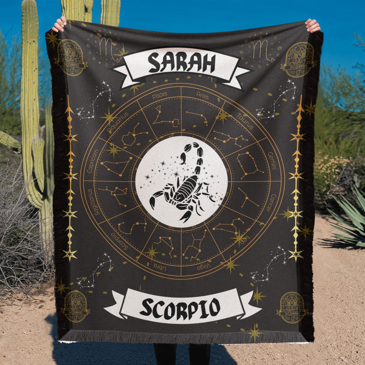 Scorpio Zodiac Constellation Woven Blanket; Scorpio Woven Throw – Bold Design for the Fearless and Intense