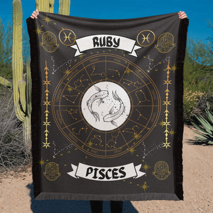 Pisces Zodiac Constellation Woven Blanket