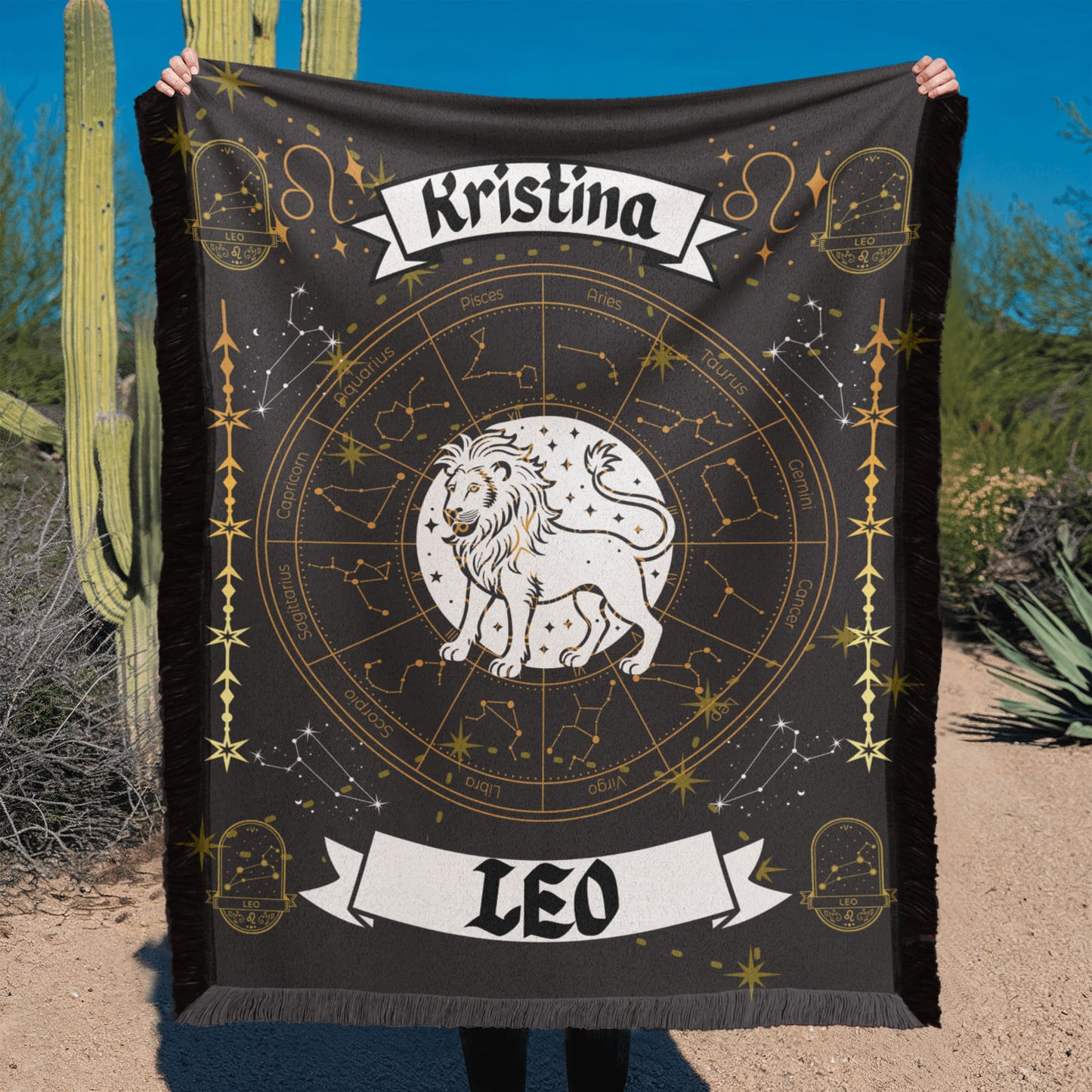 Leo Zodiac Personalized Woven Blanket