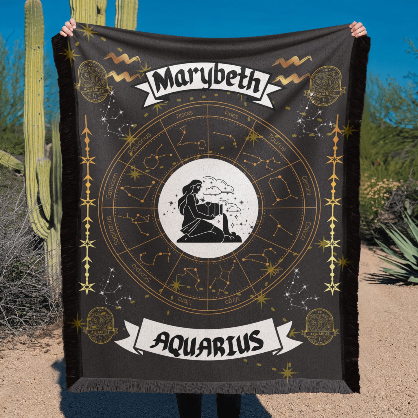 Aquarius Zodiac Constellation Woven Blanket
