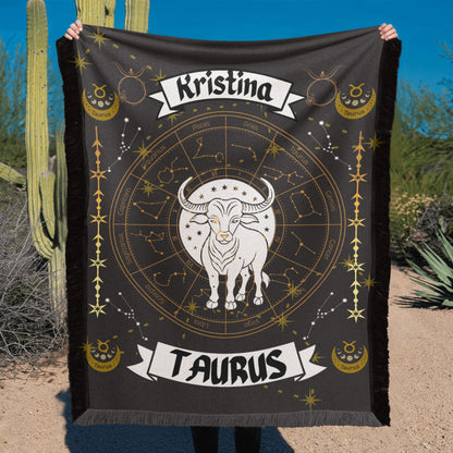 Taurus Zodiac Constellation Woven Blanket