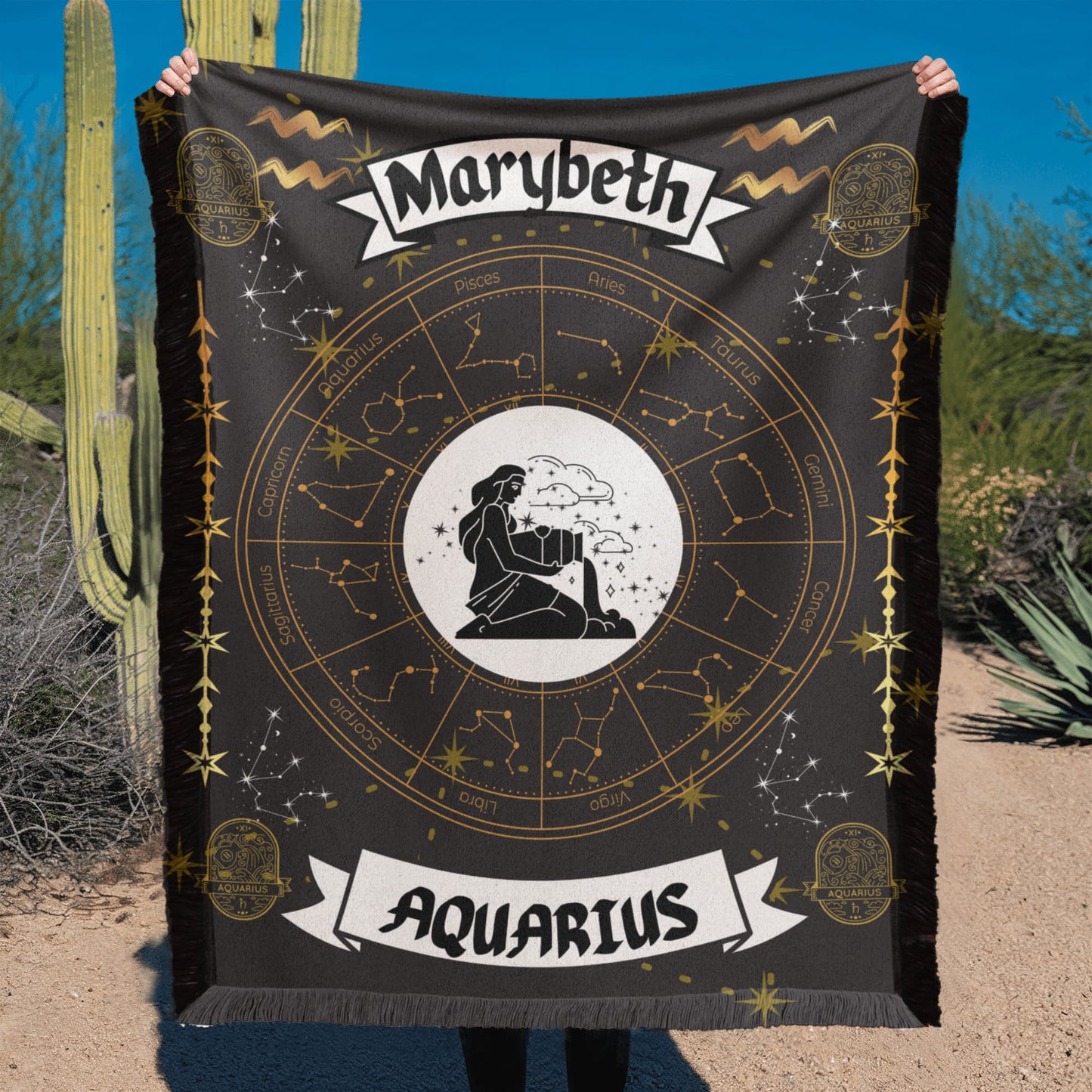 Aquarius Zodiac Constellation Woven Blanket