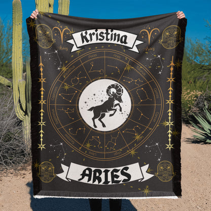Aries Zodiac Personalized Woven Blanket