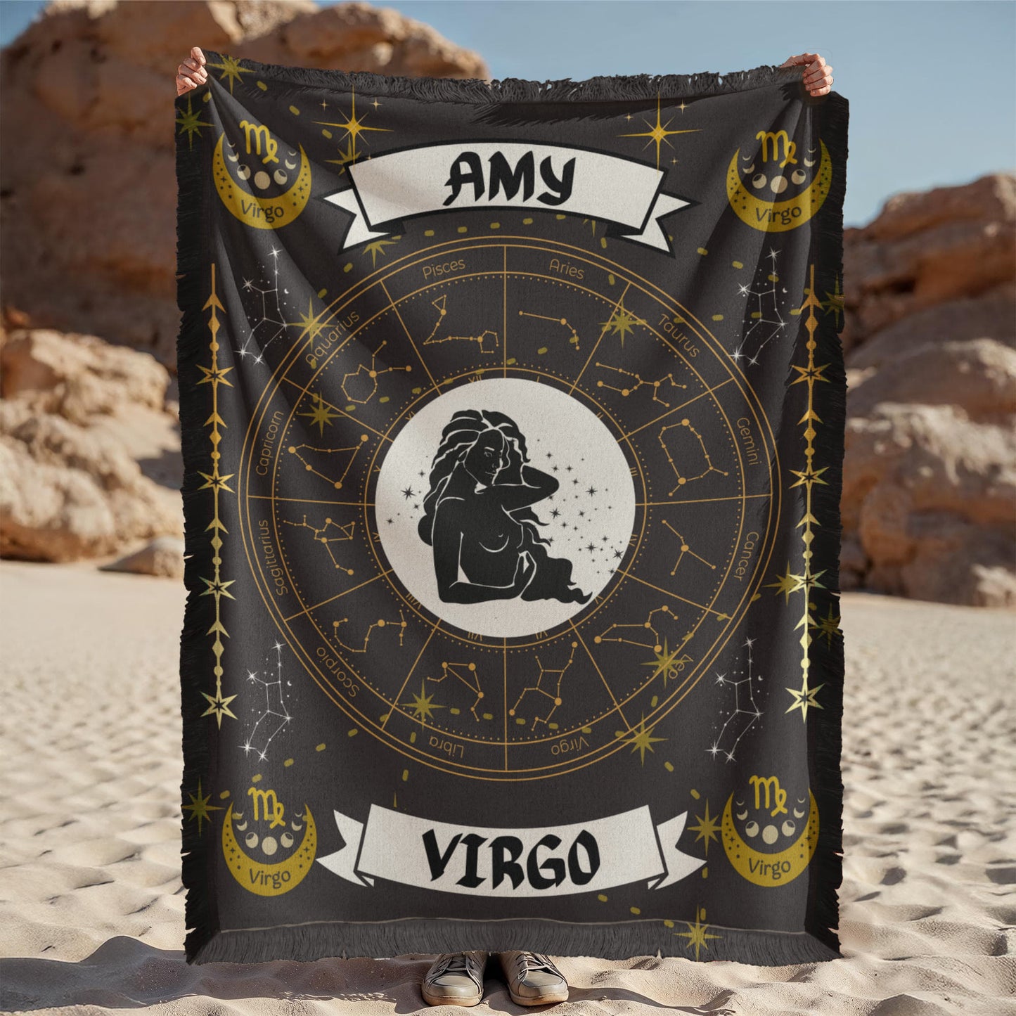 Virgo Zodiac Constellation Woven Blanket