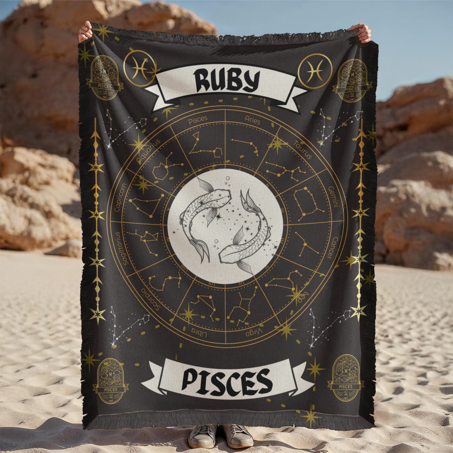 Pisces Zodiac Constellation Woven Blanket