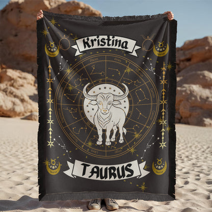 Taurus Zodiac Constellation Woven Blanket
