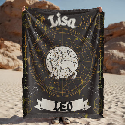 Leo Zodiac Constellation Woven Blanket