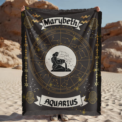 Aquarius Zodiac Constellation Woven Blanket