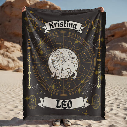 Leo Zodiac Personalized Woven Blanket