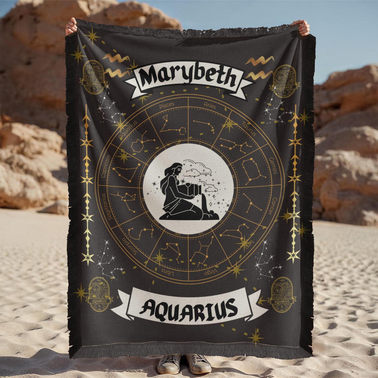 Aquarius Zodiac Constellation Woven Blanket