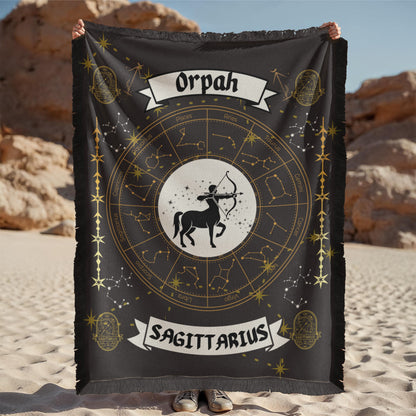 Sagittarius Zodiac Blanket; Real Soft Fringed Blanket