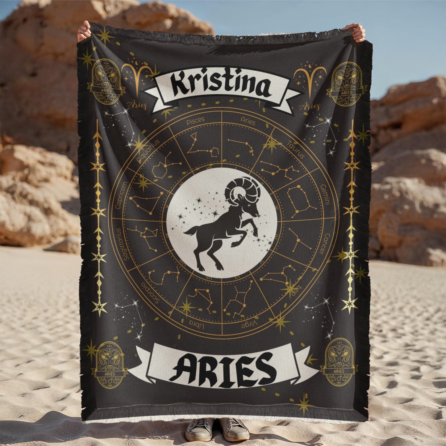 Aries Zodiac Personalized Woven Blanket