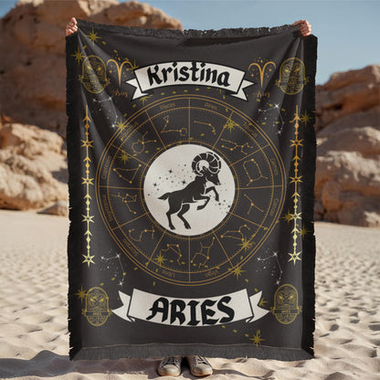 Aries Zodiac Personalized Woven Blanket