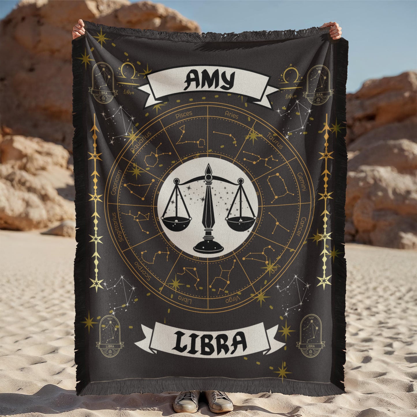 Libra Zodiac Constellation Woven Blanket
