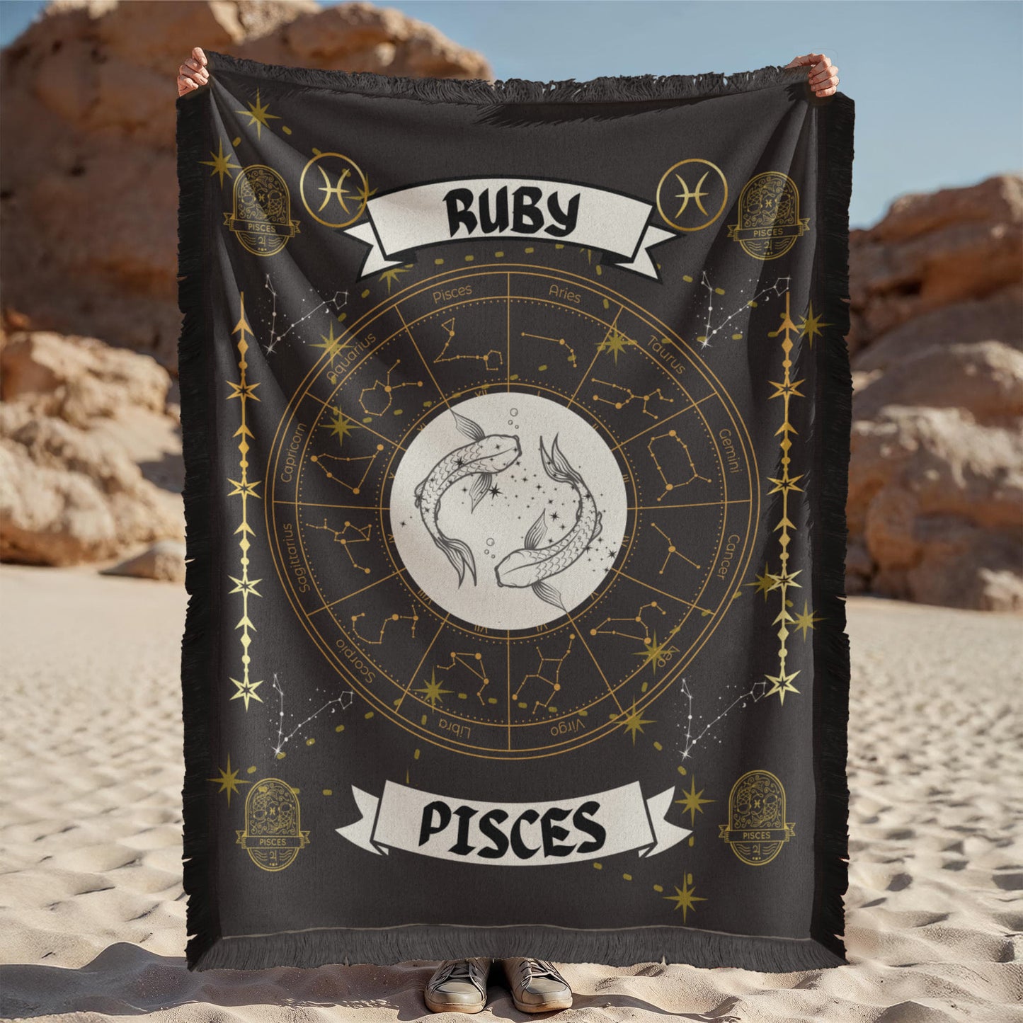 Pisces Zodiac Constellation Woven Blanket