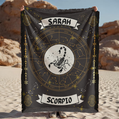 Scorpio Zodiac Constellation Woven Blanket; Scorpio Woven Throw – Bold Design for the Fearless and Intense