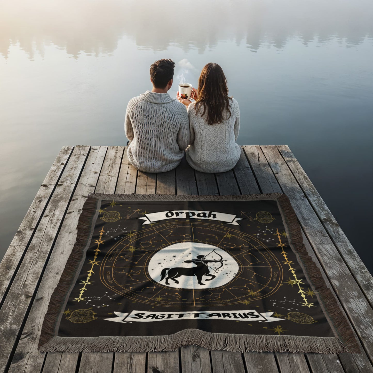 Sagittarius Zodiac Blanket; Real Soft Fringed Blanket