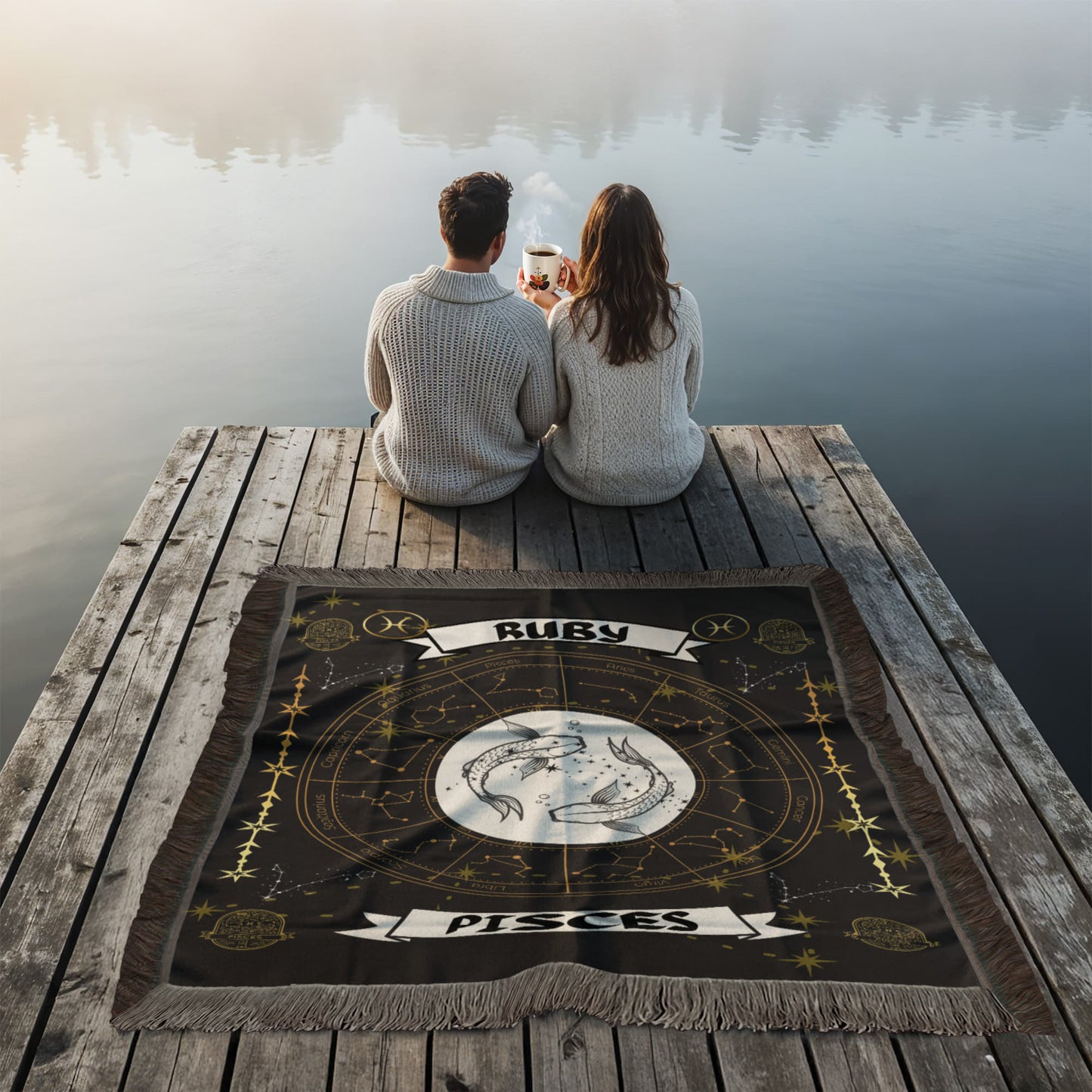 Pisces Zodiac Constellation Woven Blanket