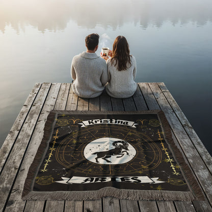Aries Zodiac Personalized Woven Blanket