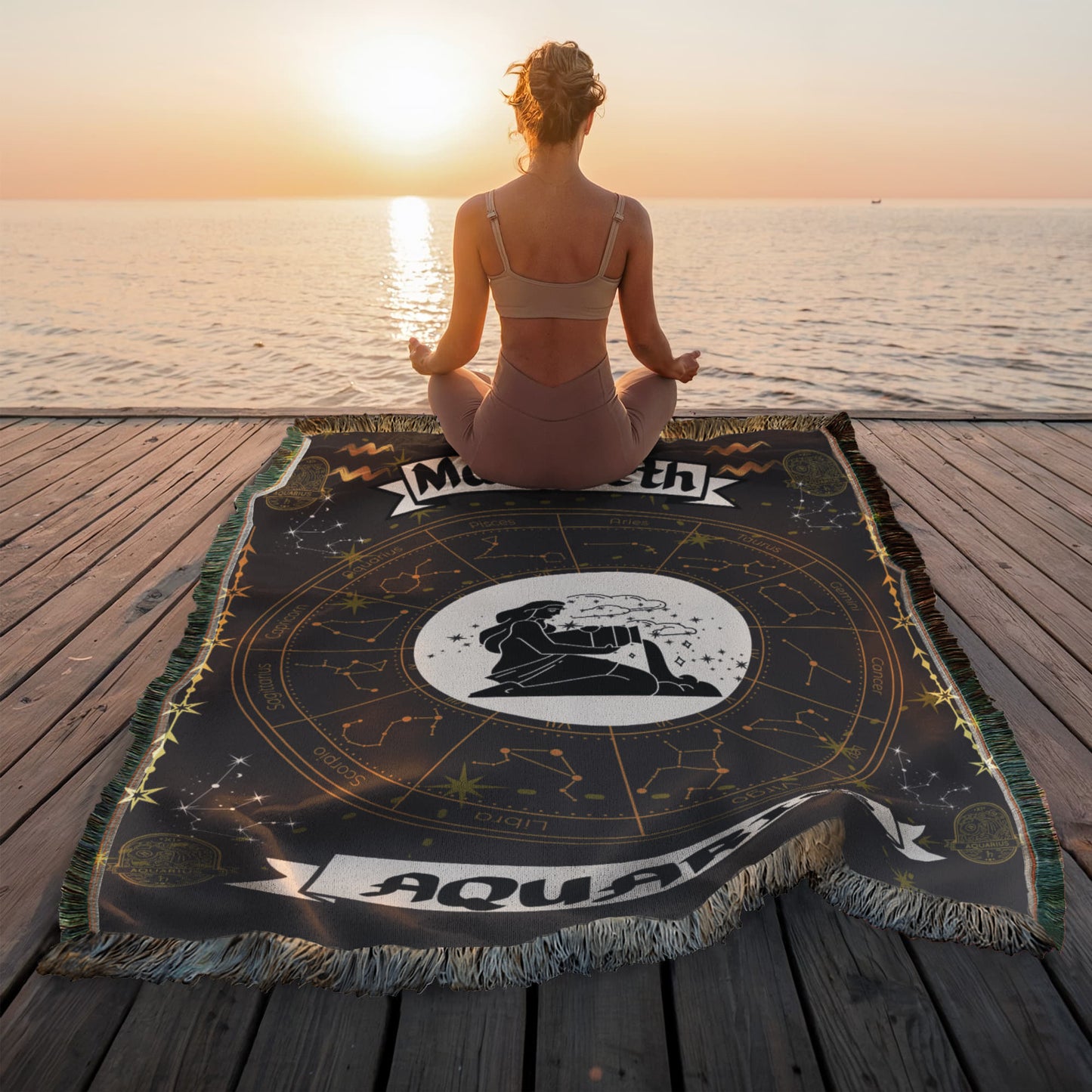 Aquarius Zodiac Constellation Woven Blanket