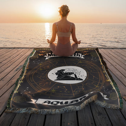Aquarius Zodiac Constellation Woven Blanket